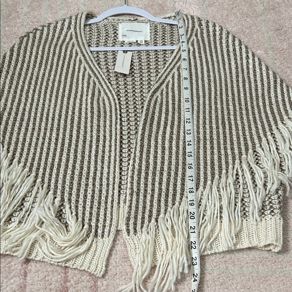 NWT Anthropologie Metallic Striped Fringe Open Front Shrug Cardigan Poncho OS - Picture 9 of 11